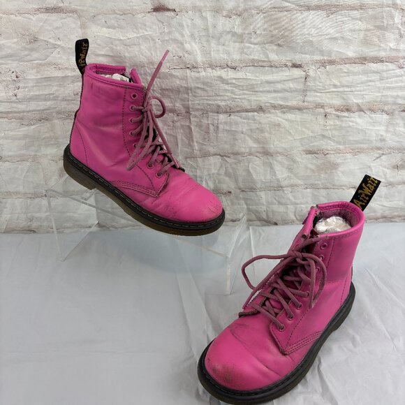 Dr. Martens Girls Junior 2 Pink Leather 1460 Lace-up Combat Boots - Picture 1 of 13
